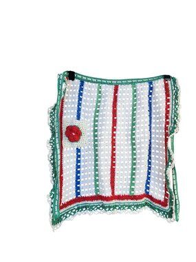 Vintage Handmade Half Apron red flower Lace trim Pocket